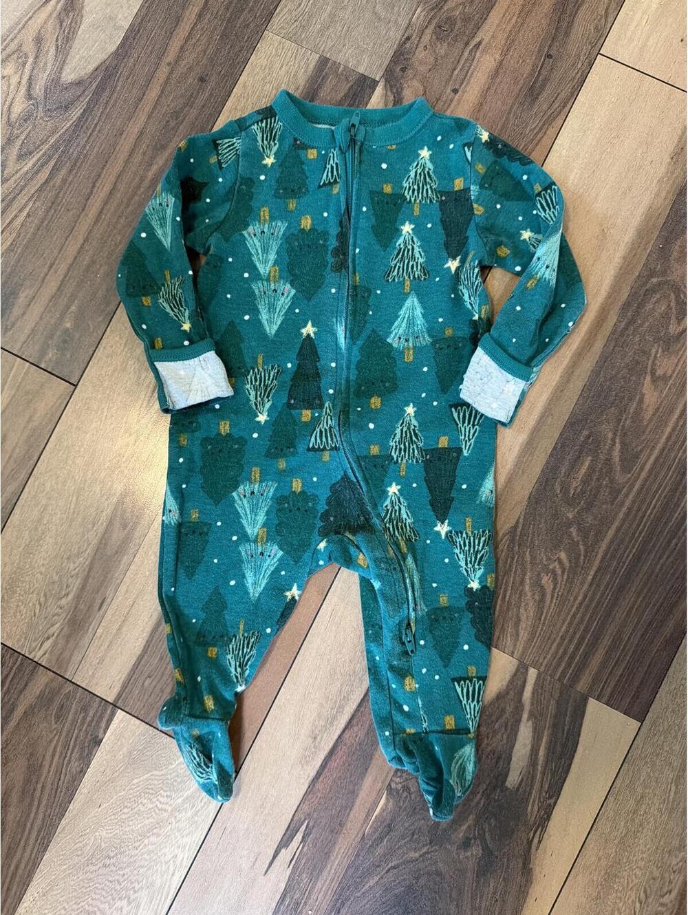 Baby Green Christmas Tree Patterned Footed Pajamas